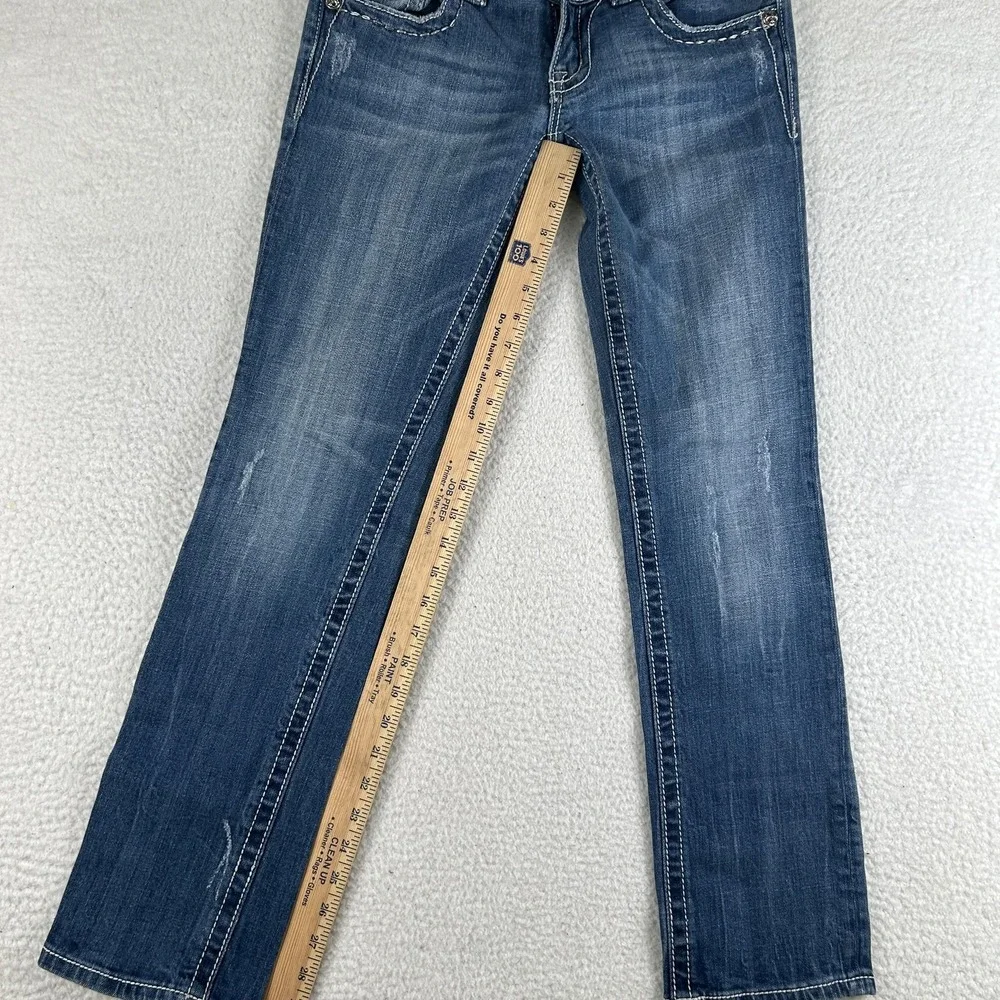 Miss Me‎ Jeans Womens 28 Straight Leg Embellished Flap Pockets Y2K Angel Wings - Picture 13 of 16